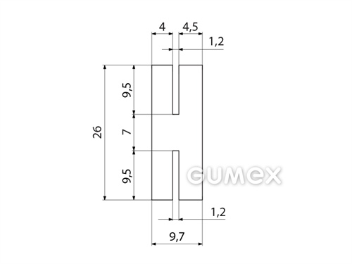 Silikónový profil tvaru "H", 26x9,7/1,2/1,2mm, 60°ShA, -60°C/+180°C, transparentný